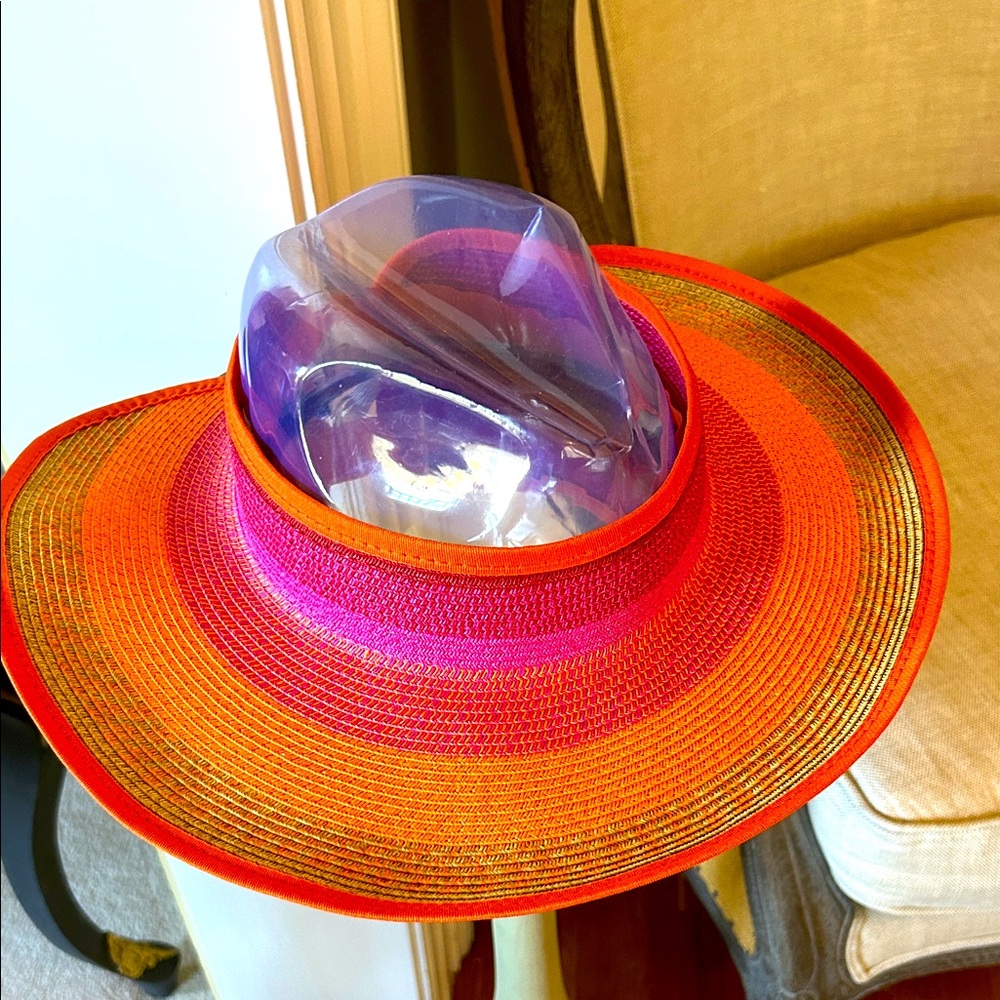 NWT Jeanne Simmons Vibrant Orange and Pink Wide-Brim Hat